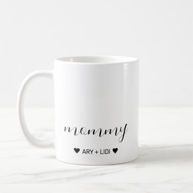 Mommy Modern Chic Script Kids Names Mothers Day Kaffeetasse (Links)
