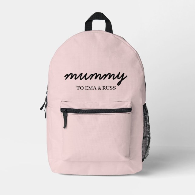 Mommy Modern Kids Names Blush Pink Design Bedruckter Rucksack (Vorderseite)