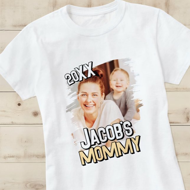 Mommy Modern Simple Grunge Custom Baby Foto T-Shirt (Von Creator hochgeladen)