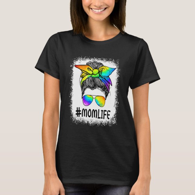 Mommy Mom Messy Bun LGBT Rainbow Gay Pride Flag LG T-Shirt (Vorderseite)