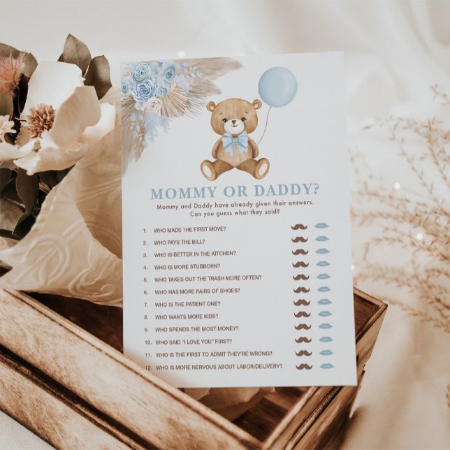 Mommy oder Daddy Boho Bear Baby Shower Game Card Einladung (Von Creator hochgeladen)