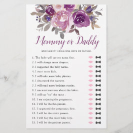 Mommy oder Daddy Dusty Mauve Lila Baby Shower Game