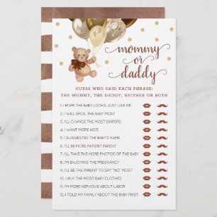 Mommy oder Daddy Game Baby Shower Teddy Bear