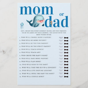 Mommy oder Daddy Guess Baby Shower Game Funny Whal Flyer