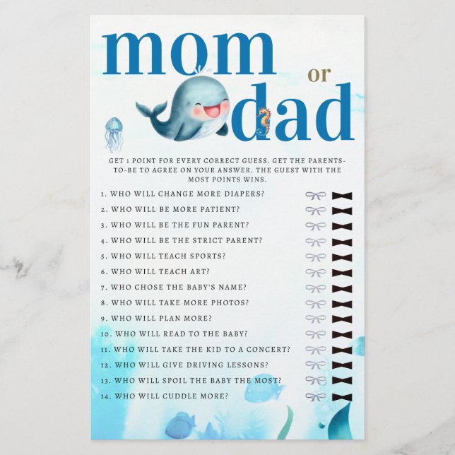 Mommy oder Daddy Guess Baby Shower Game Niedlich W Flyer (Vorne)