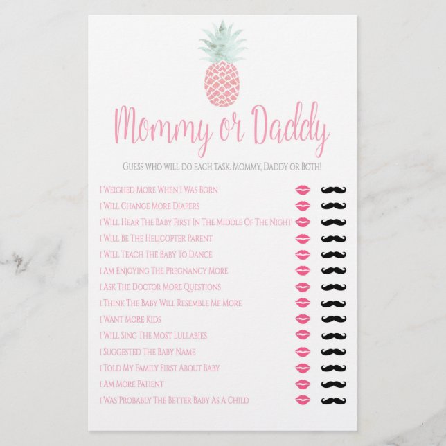 Mommy oder Daddy Pineaple Summer Baby Shower Game Flyer (Vorne)