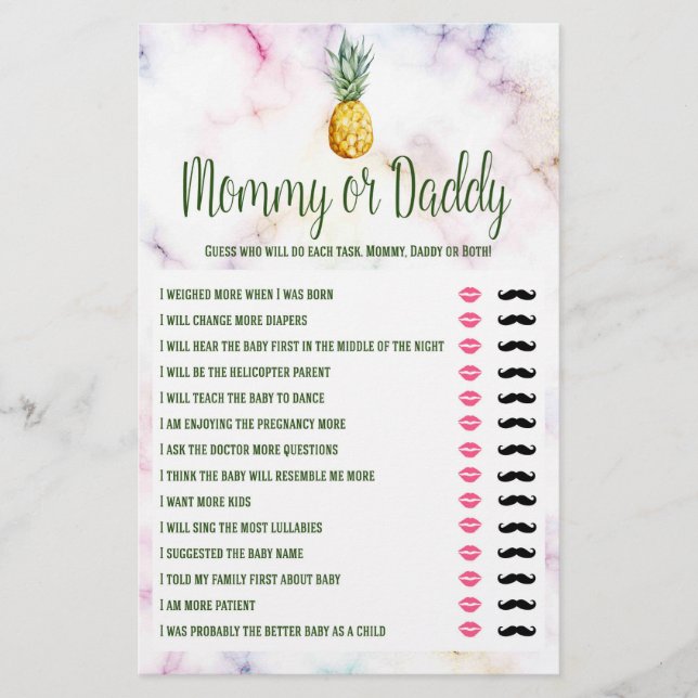 Mommy oder Daddy Pineaple Summer Baby Shower Game Flyer (Vorne)