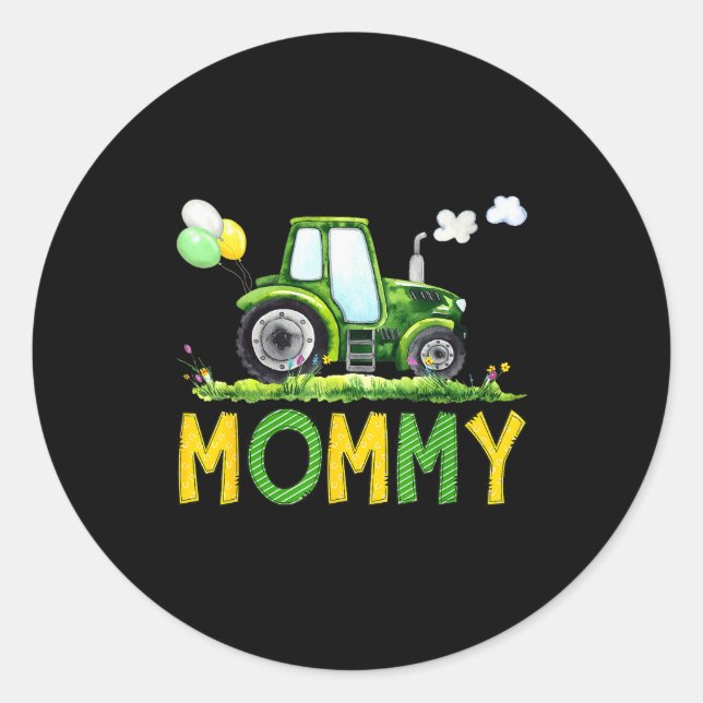 Mommy Of The Birthday Boy Tractor Farm Truck Match Runder Aufkleber (Vorderseite)