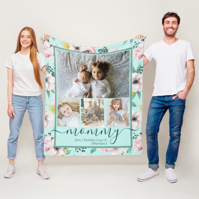 Mommy Personalisierte Blume Muster FotoCollage Fleecedecke (Beispiel)