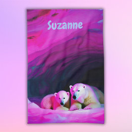 Mommy-Polar-Bär mit Cub Monogram | Geschirrtuch