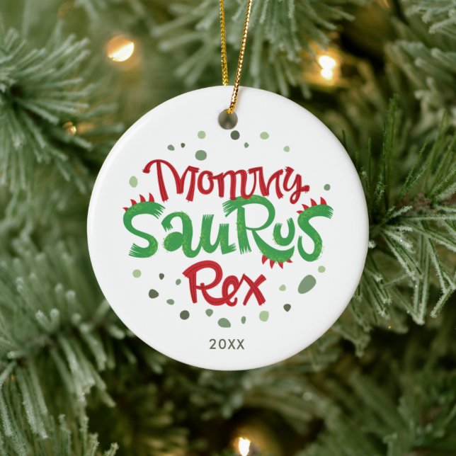 Mommy Saurus Rex Personalisiert 1. Weihnachtsfeier Keramik Ornament (Baum)