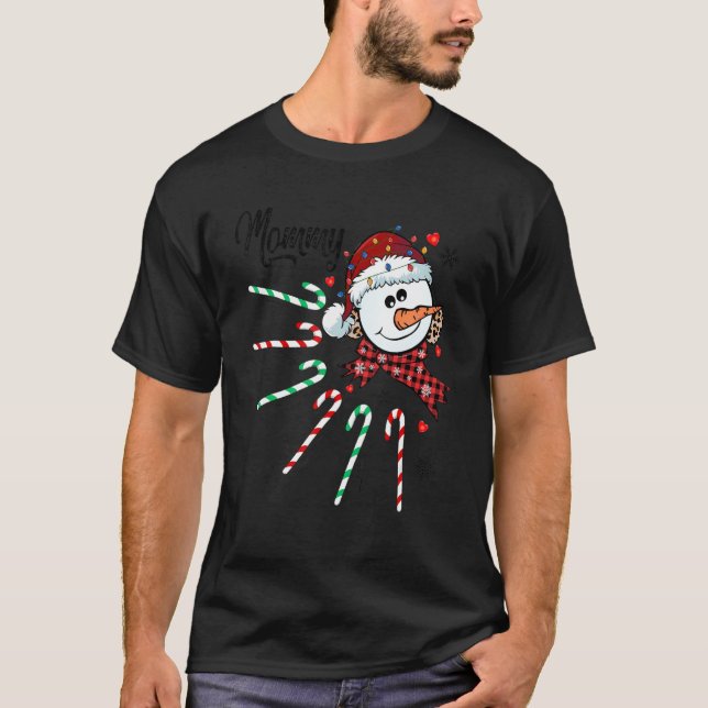 Mommy Snowman Candy Cane Weihnachten Weihnachten W T-Shirt (Vorderseite)