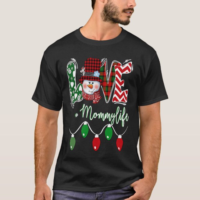 Mommy Snowman Love Mommy Life Christmas Red Plaid T-Shirt (Vorderseite)