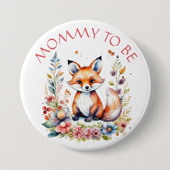 Mommy to be | Babyfox und Blume Kinderdusche Button (Vorderseite)