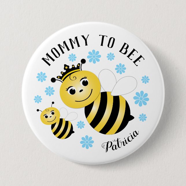 Mommy to be Blue Blumen Button (Vorderseite)