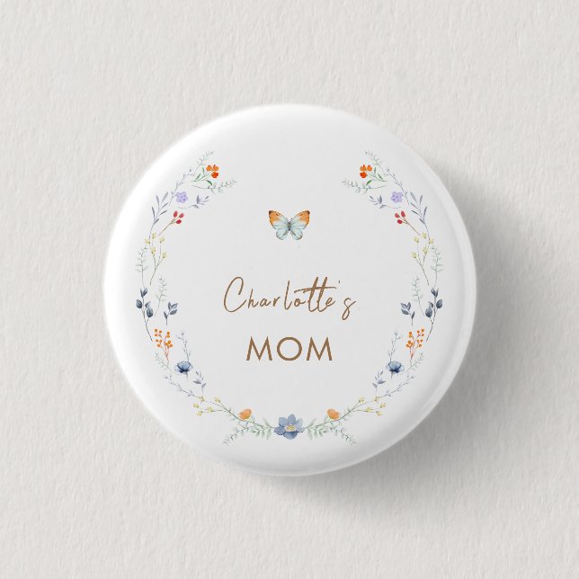 Mommy to be Boho Butterfly Wildblume Kinderdusche Button (Vorderseite)