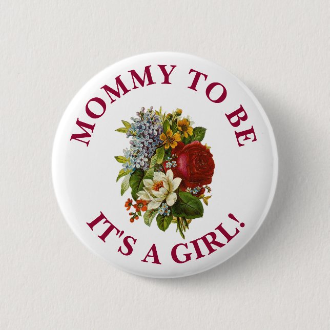 Mommy to be Burgundy Rose Bouquet Baby Dusche Button (Vorderseite)