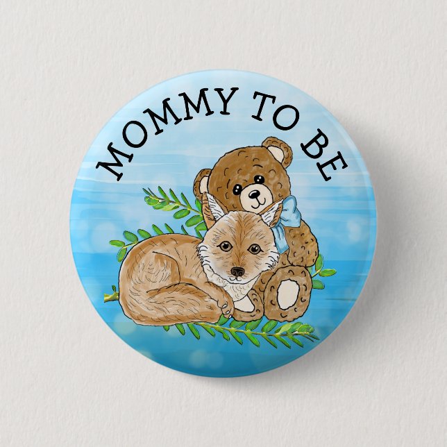 Mommy to be Fox and Teddy Bear Baby Shower Button (Vorderseite)