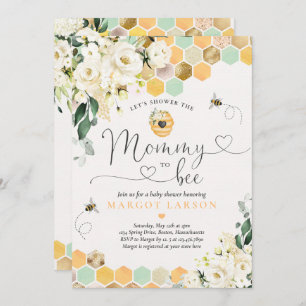 Mommy to be Greenery White Floral Bee Baby Dusche Einladung
