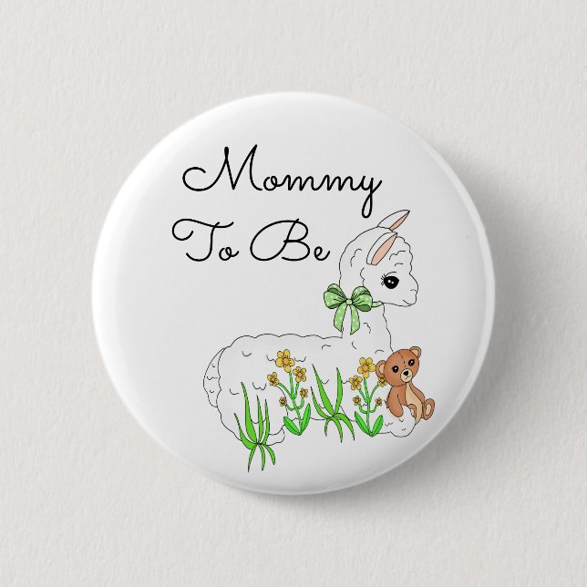 Mommy to be Llama with Teddy Bar Button (Vorderseite)