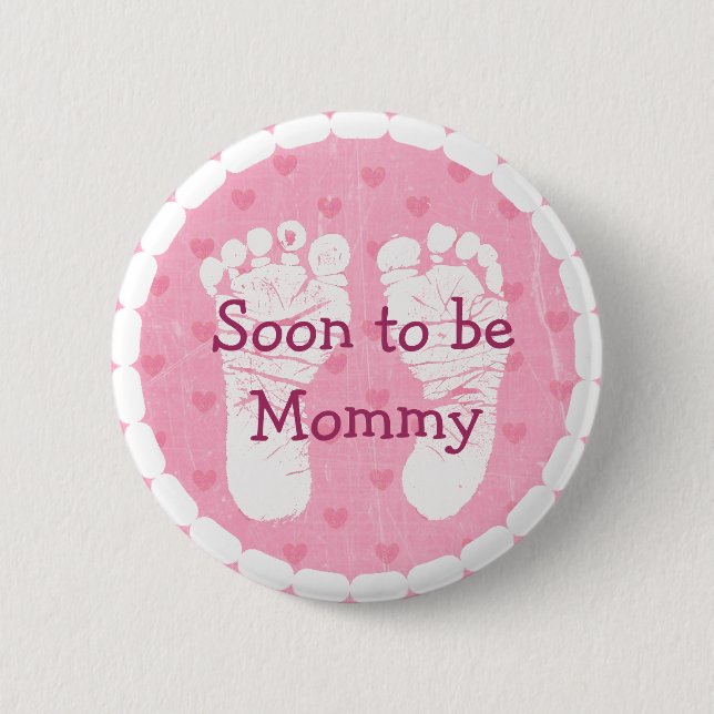 Mommy to be Pink Footprints Baby Shower Button (Vorderseite)