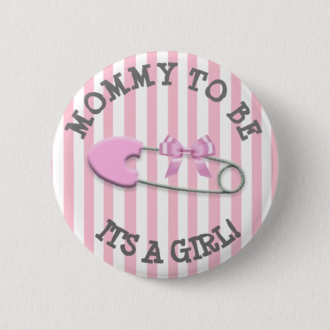 Mommy to be Pink Striped Diaper Button Babydusche (Vorderseite)