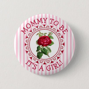 "Mommy to be" Pink Vintage Rose Kinderdusche Button