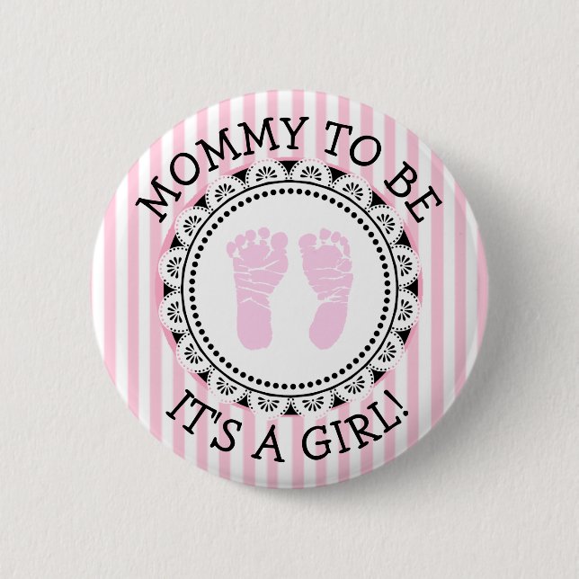 "Mommy To Be" rosa und schwarze Babydusche Button (Vorderseite)