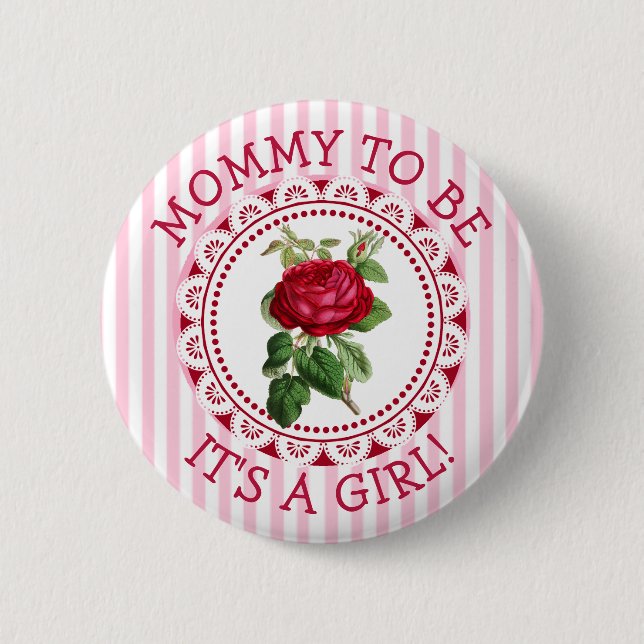 "Mommy to be" Rosa Vintage Rose Kinderdusche Button (Vorderseite)