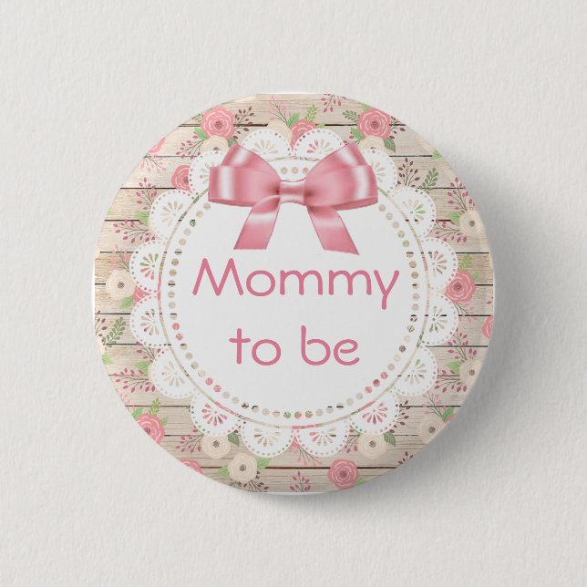 Mommy to be Tan and Pink Bow Baby Shower Button (Vorderseite)