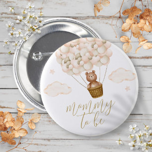 Mommy to be Teddy Bear Gold Baby Dusche Button