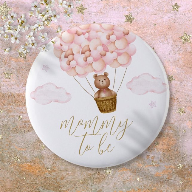 Mommy to be Teddy Bear Pink Girl Babydusche Button (Mommy To Be Teddy Bear Pink Girl Baby Shower Button)