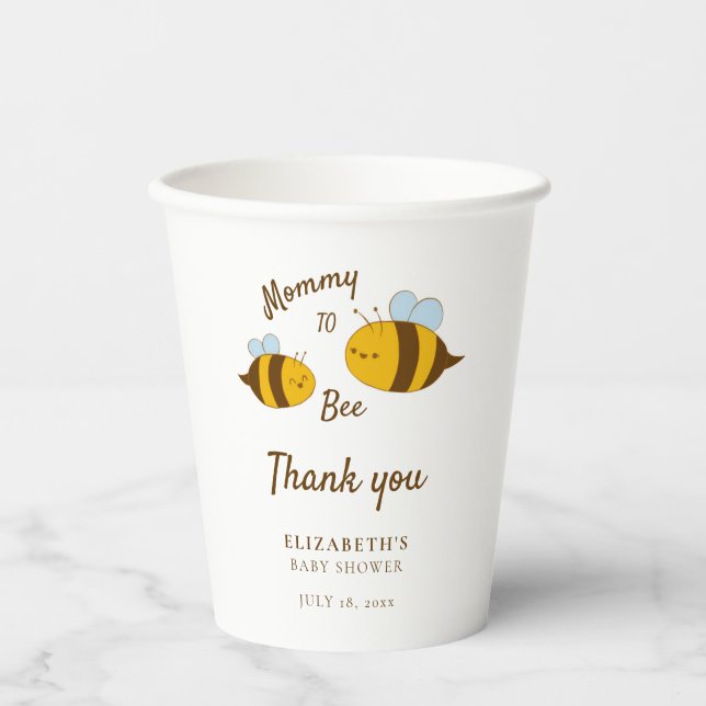 Mommy to Bee Baby Dusche Danke Niedlich Gelb Pappbecher (Vorderseite)