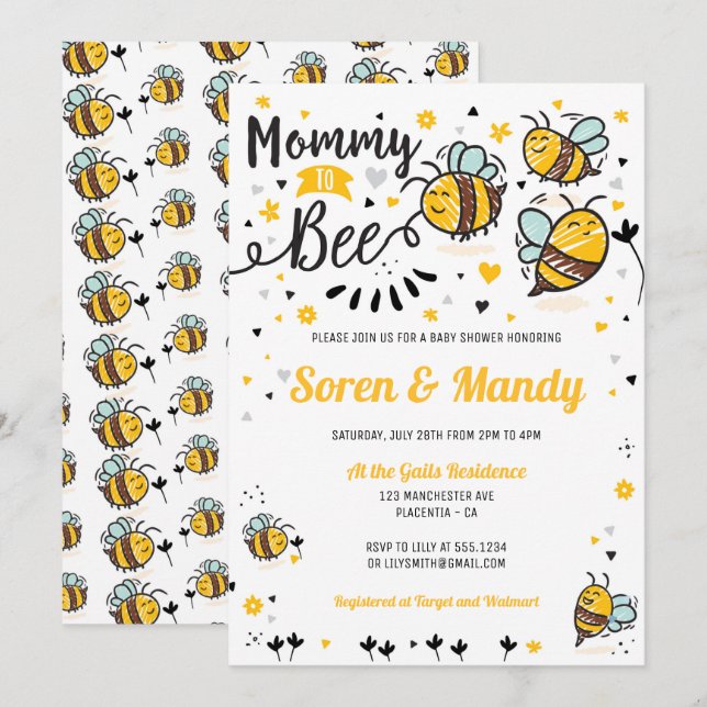 Mommy to Bee Baby Shower Einladung (Vorne/Hinten)