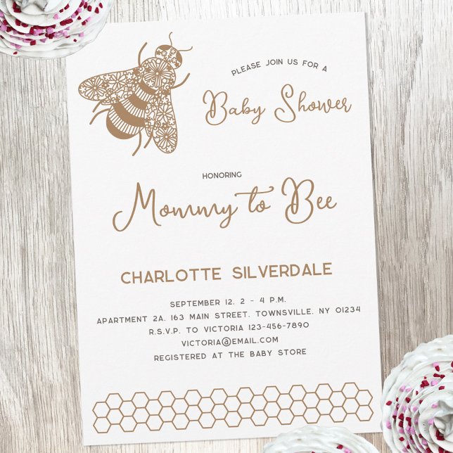 Mommy to Bee Baby Shower Einladung (Modern minimalist Mommy to Bee baby shower invitation)