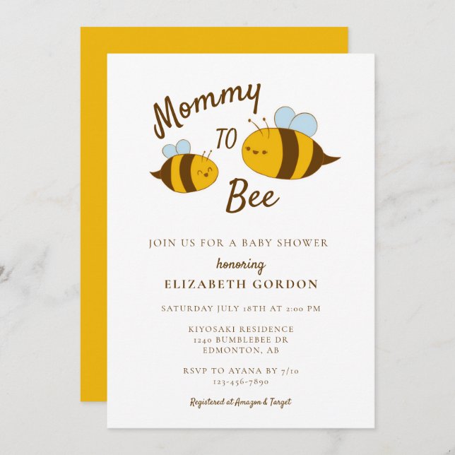 Mommy to Bee Baby Shower Niedlich Kawaii Neutral Einladung (Vorne/Hinten)