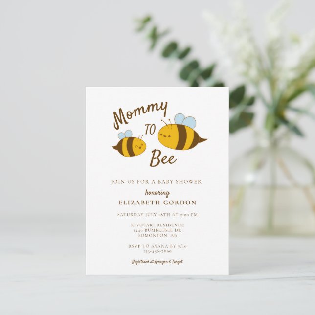 Mommy to Bee Baby Shower Niedlich Kawaii Neutral Postkarte (Stehend Vorderseite)