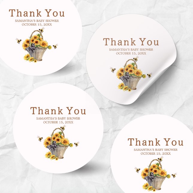 Mommy to Bee Baby Shower Runder Aufkleber (Mommy to Bee Sunflower Baby Shower Sticker)