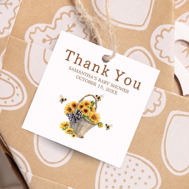 Mommy to Bee Baby Shower Square Geschenkanhänger (Mommy to Bee Sunflower Baby Shower Favor Tags)