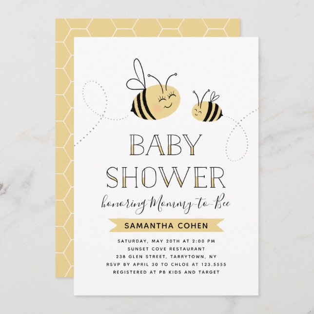 Mommy-to-Bee | Babyparty | Gelb Einladung (Vorne/Hinten)
