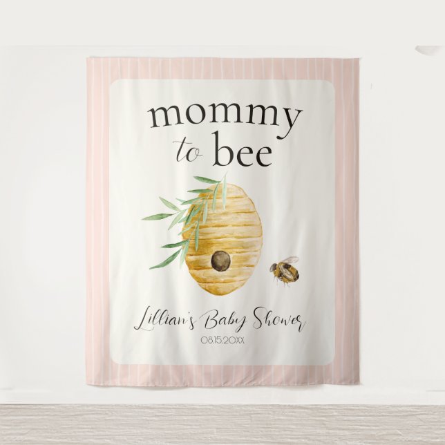 Mommy To Bee Beehive Girl Baby Shower Backdrop Wandteppich (Vorderseite)