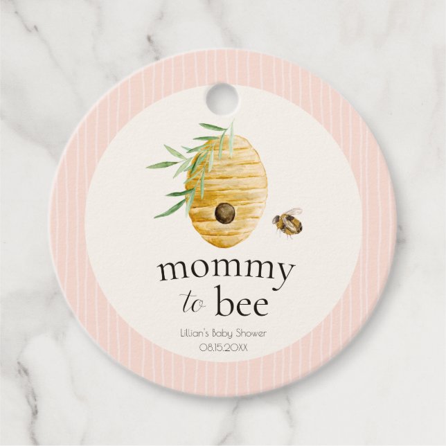 Mommy To Bee Blush Pink Girl Bee Baby Shower  Geschenkanhänger (Vorderseite)