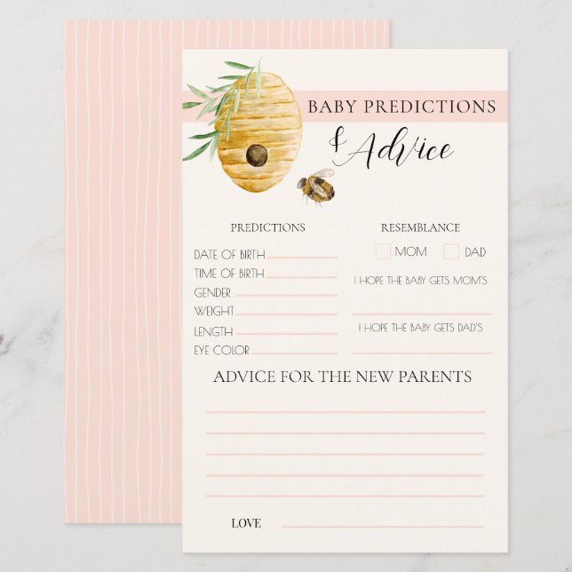 Mommy To Bee Blush Pink Shower Prediction Game (Vorne/Hinten)