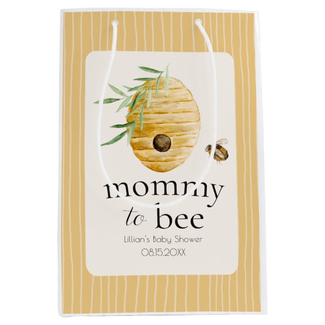 Mommy To Bee Bumblebee Honey Yellow Baby Shower  Mittlere Geschenktüte (Vorderseite)