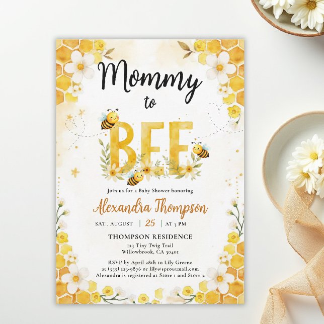 Mommy to Bee Cute Whimsical Floral Baby Shower Einladung (mommy to bee themed baby shower invitation spring summer little honey watercolor whimsical floral)