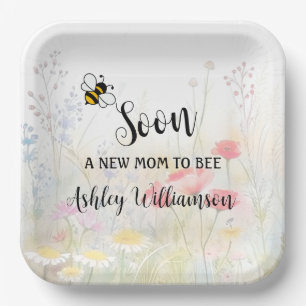 Mommy-to-Bee Floral Baby Girl Shower Pappteller