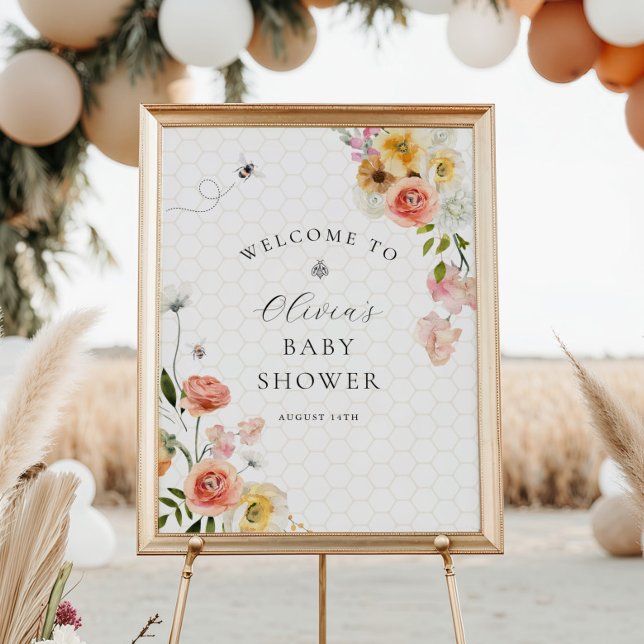 Mommy to Bee Floral Baby Shower Welcome Poster (Von Creator hochgeladen)