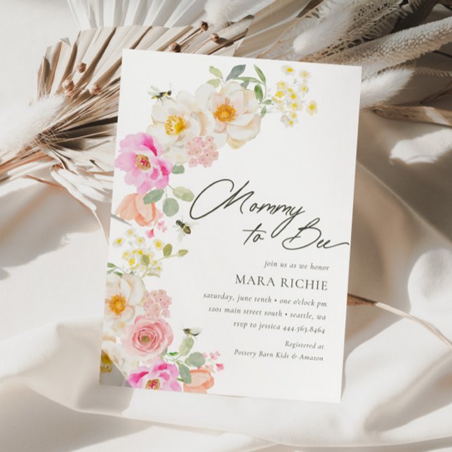 Mommy to Bee | Floral Watercolor Babydusche Einladung (Von Creator hochgeladen)