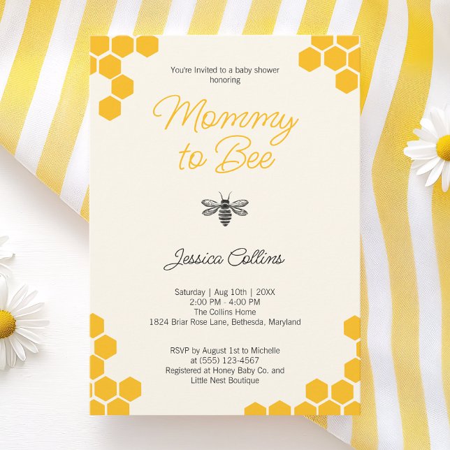 Mommy to bee Gender Neutral Niedlich Yellow Honeyc Einladung (Mommy to Bee Gender Neutral Cute Yellow Honeycomb Invitation)