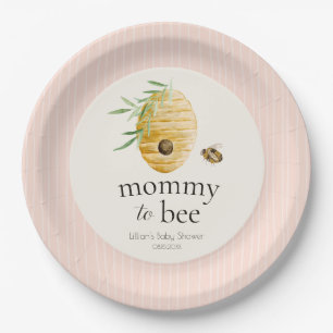 Mommy To Bee gestreifte rosafarbene Mädchen-Baby-P Pappteller